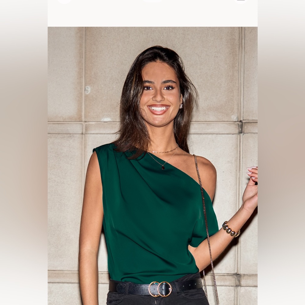 Green Asymmetrical Off-Shoulder Blouse